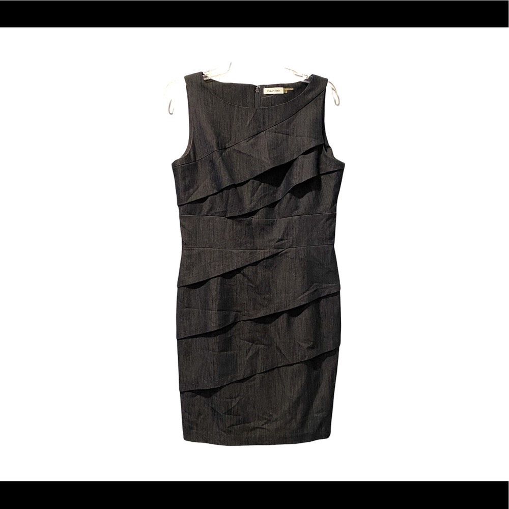 Calvin Klein Pleated Sheath Dress Womens Size 10 Layered Tiered Navy Blue CK